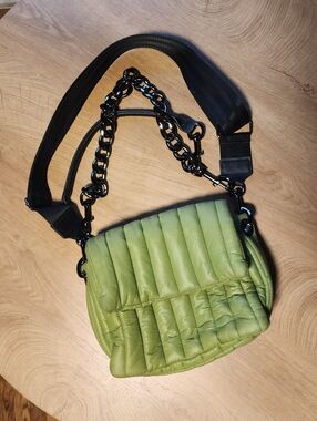 THINK ROYLN Quilted Light Green Shoulder Bag with Black Chain Strap